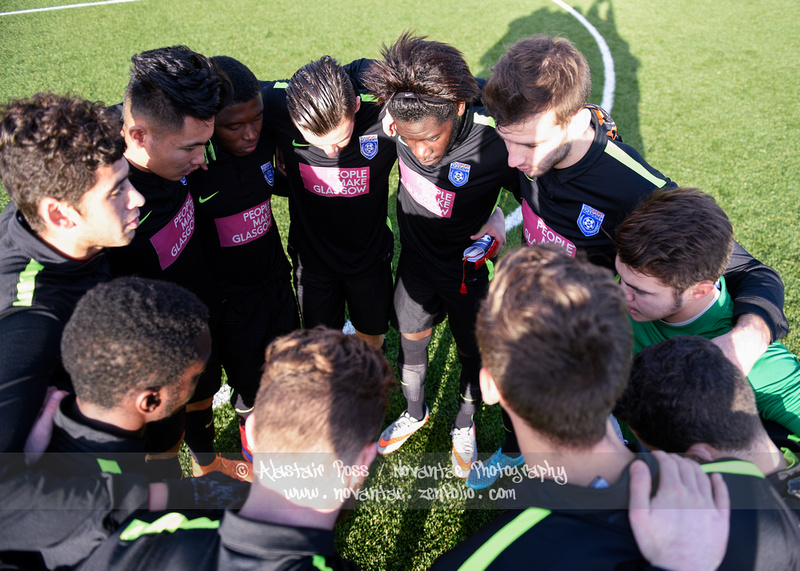 Edusport Academy Pre-match team huddle. Alastair Ross / Novantae Photography